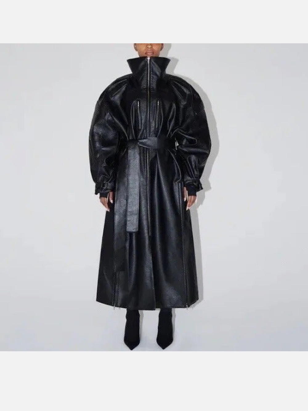 KHY x Namilia Faux Leather Trench Coat | Black | Size M